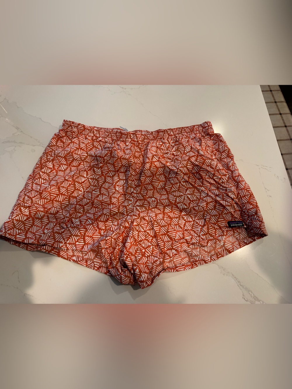 Patagonia Baggies Orange & White Geometric Women’s Shorts